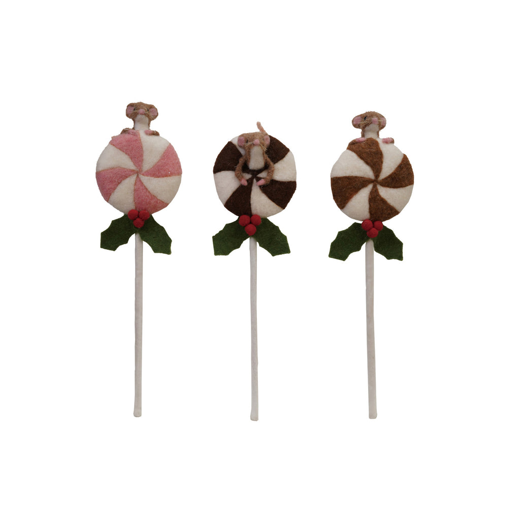 Wool Felt Lollipop with Mouse & Holly