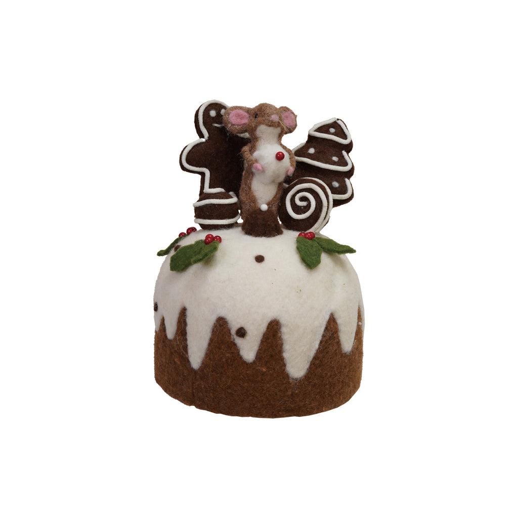 Handmade Wool Felt Cake with Gingerbread Cookies & Mouse