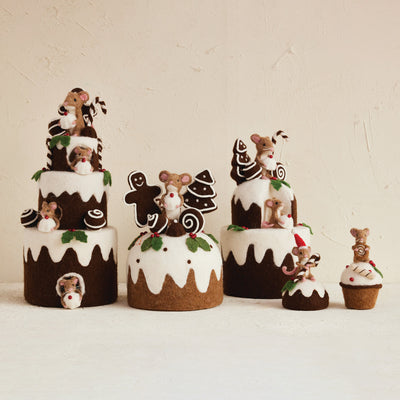 Handmade Wool Felt Cake with Gingerbread Cookies & Mouse