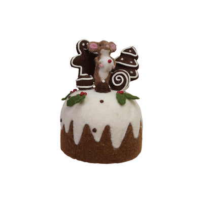 Handmade Wool Felt Cake with Gingerbread Cookies & Mouse