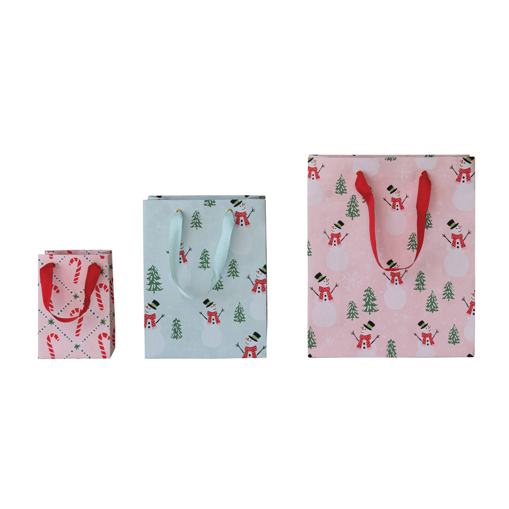 Handmade Printed Recycled Paper Gift Bags with Grosgrain Ribbon Handles