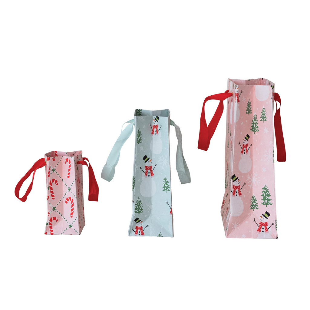 Handmade Printed Recycled Paper Gift Bags with Grosgrain Ribbon Handles