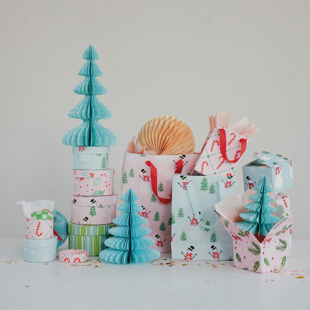 Handmade Printed Recycled Paper Gift Bags with Grosgrain Ribbon Handles