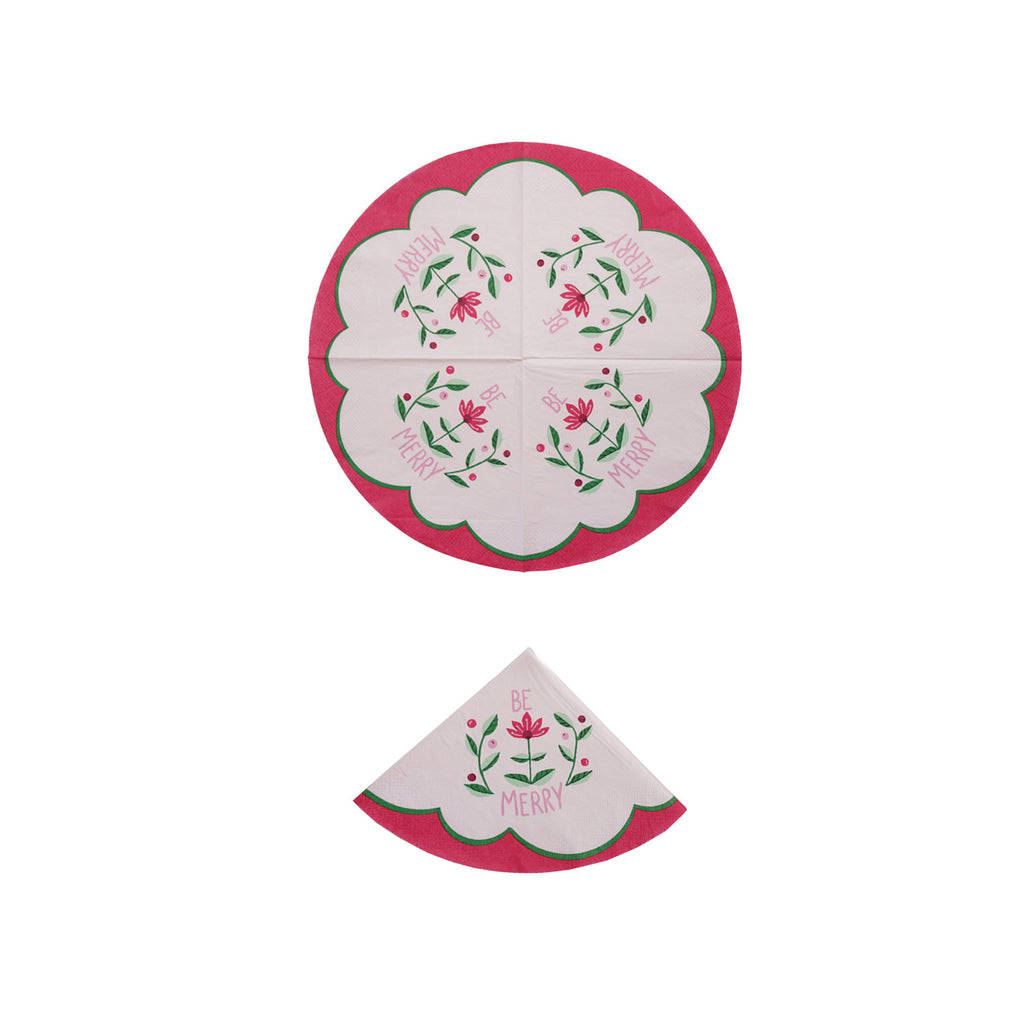 "Be Merry" Quarter Fold Paper Napkins with Holiday Botanicals