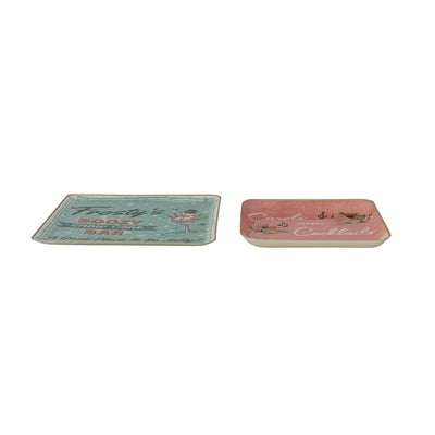 Enameled Metal Trays with Holiday Bar Images & Sayings