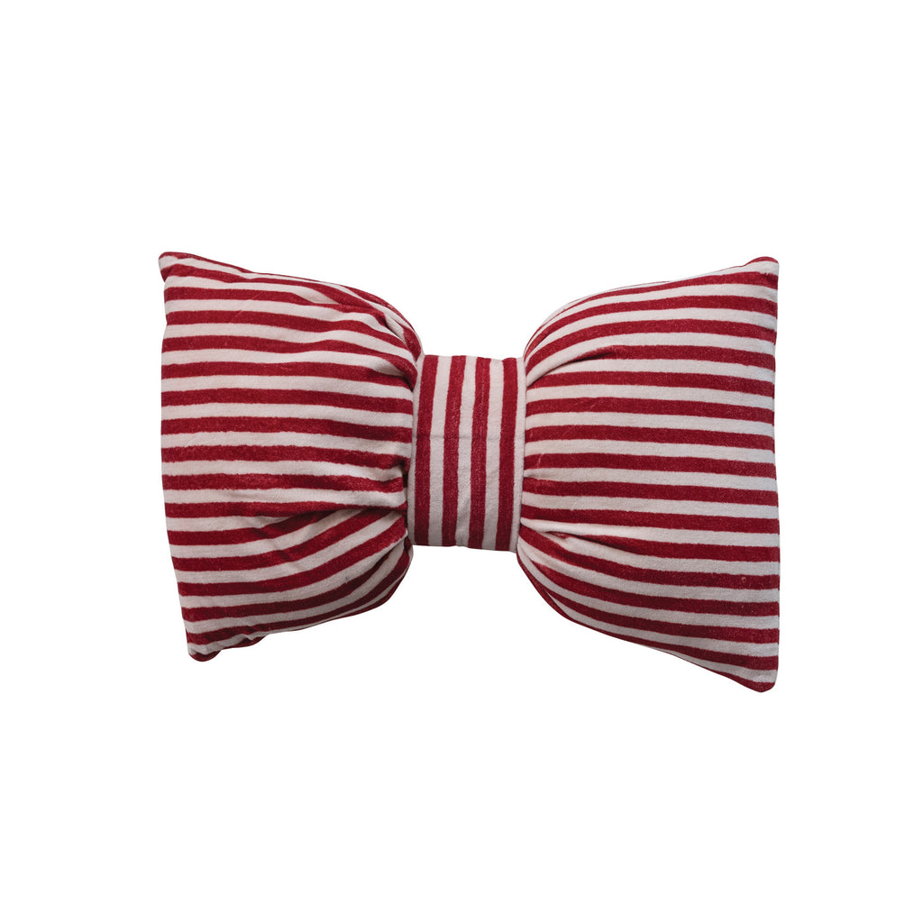Striped Cotton Velvet Bow Pillow