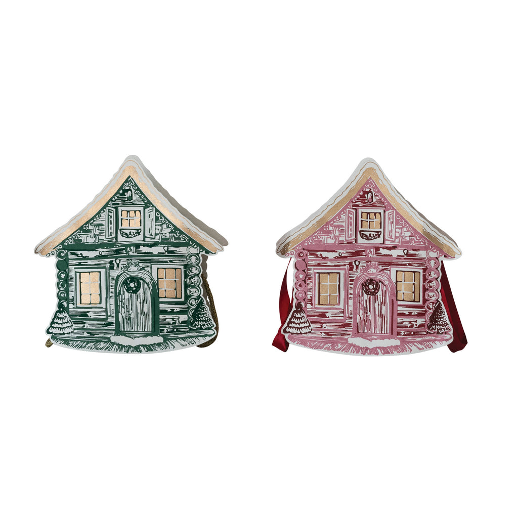 Handmade Printed Recycled Paper Cabin Shaped Gift Bags with Handle