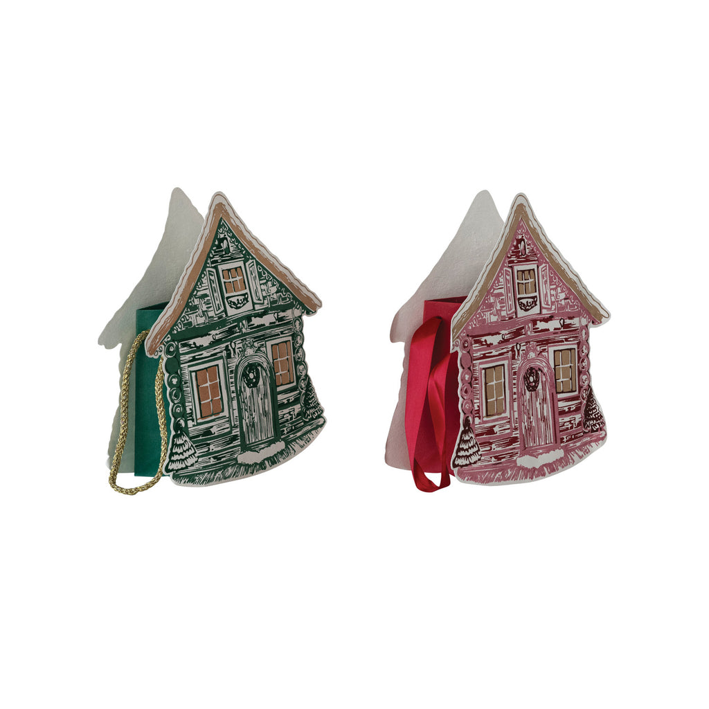 Handmade Printed Recycled Paper Cabin Shaped Gift Bags with Handle