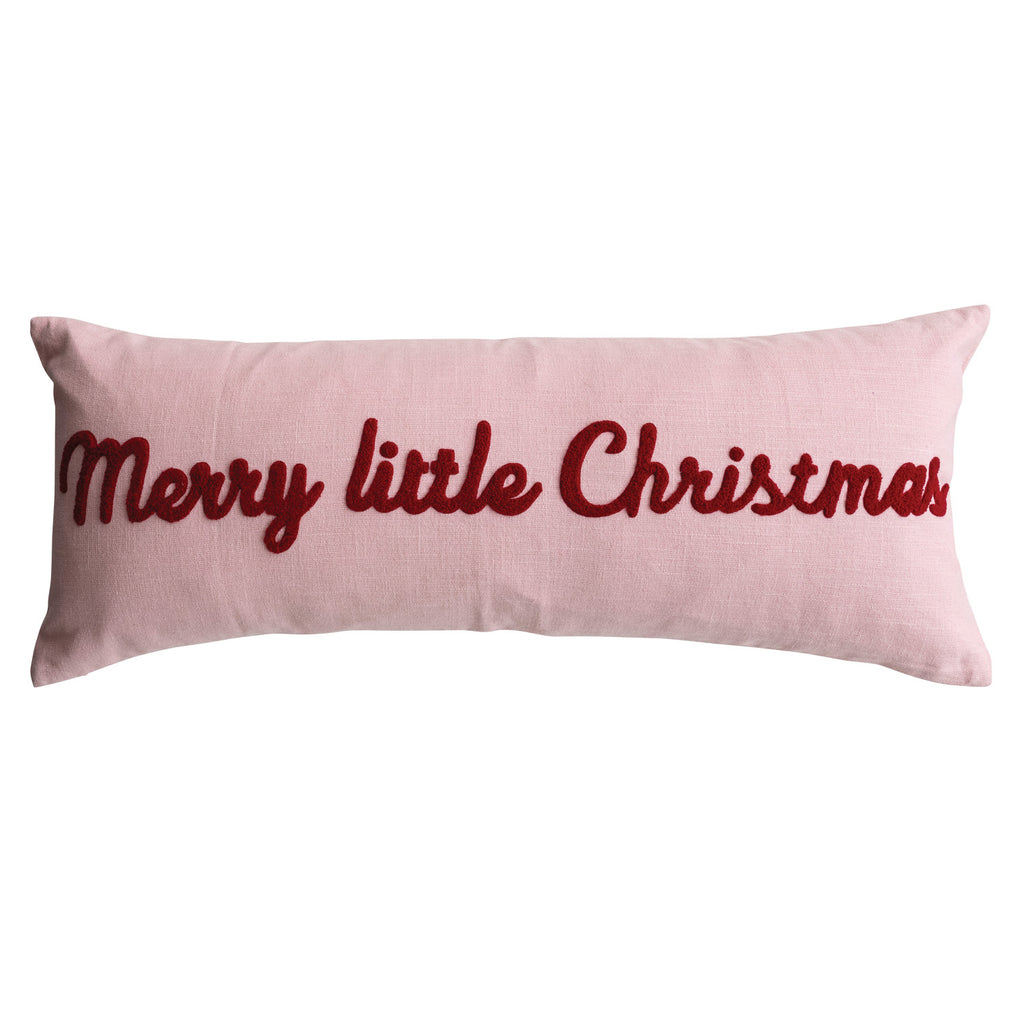 Cotton Slub Lumbar Pillow with Tufted "Merry little Christmas"