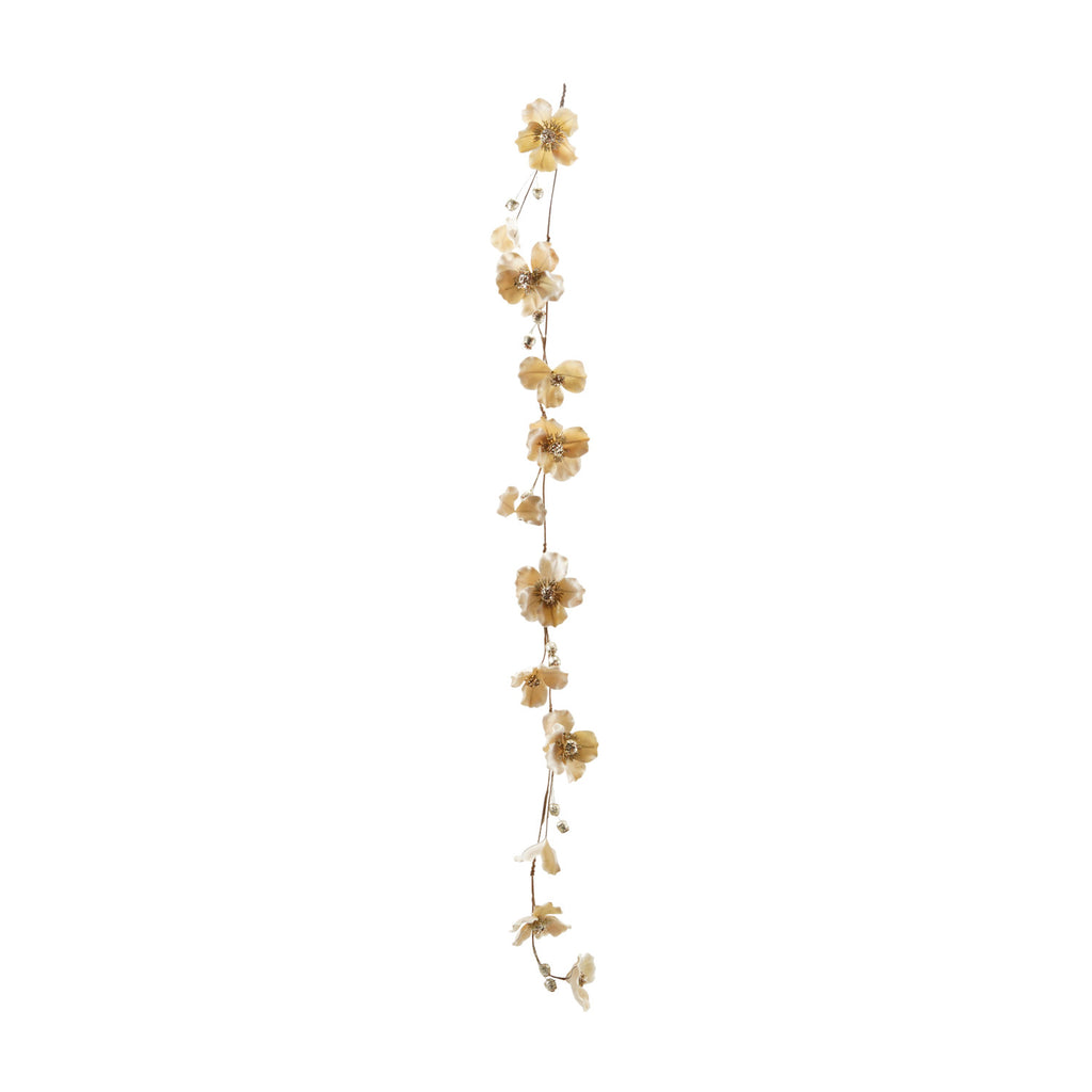 Faux Magnolia Flower Garland with Glitter & Jewels in Blush Color