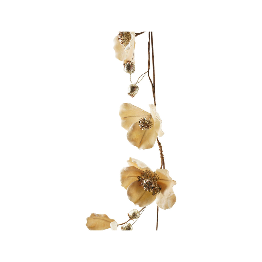 Faux Magnolia Flower Garland with Glitter & Jewels in Blush Color