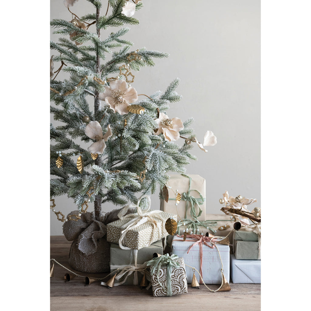 Faux Magnolia Flower Garland with Glitter & Jewels in Blush Color