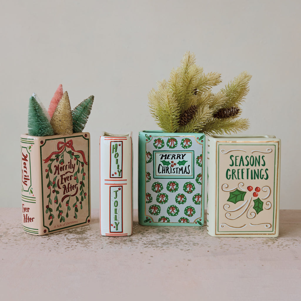 Ceramic Holiday Book Shaped Vase