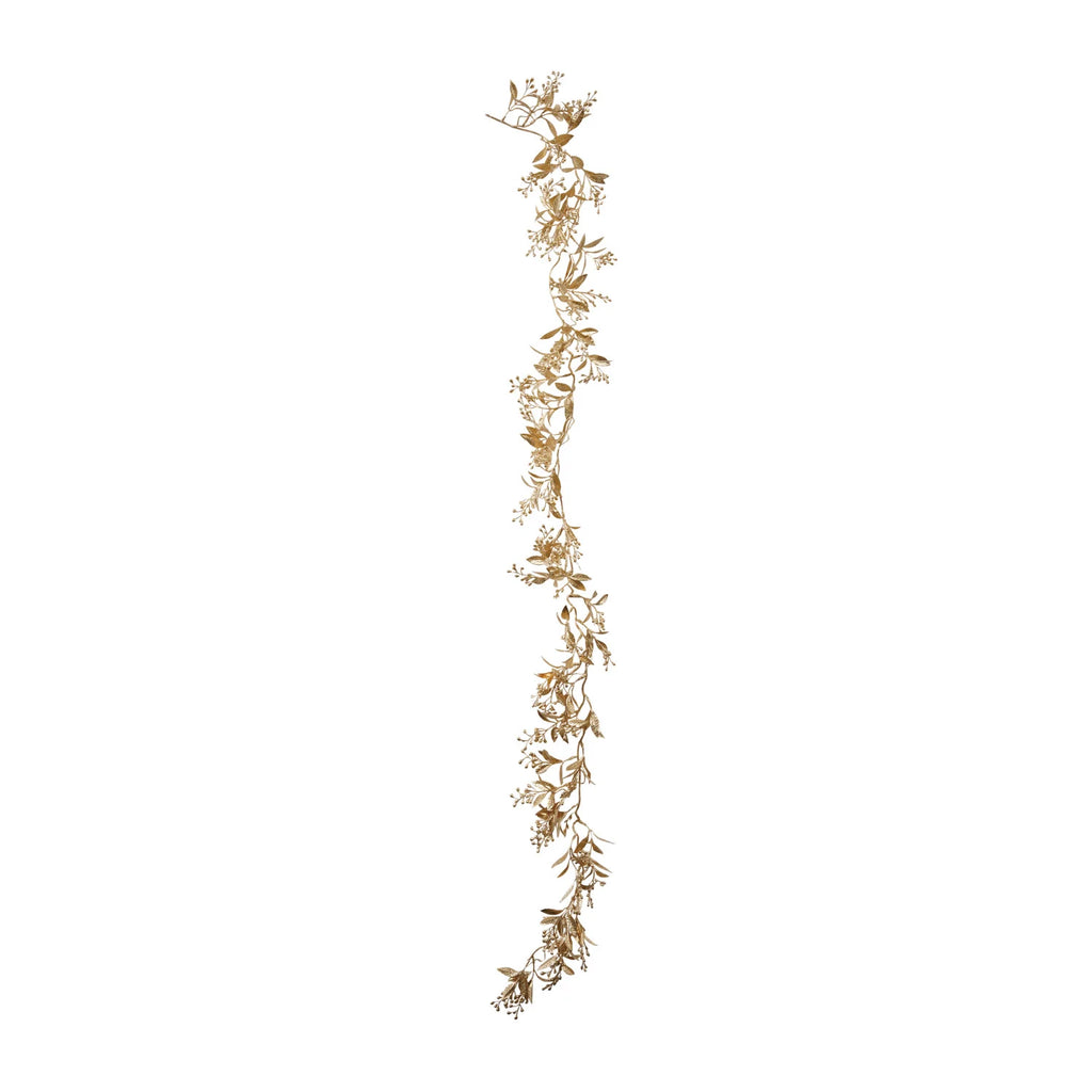 Faux Leaves & Berries Garland with Antique Gold Finish
