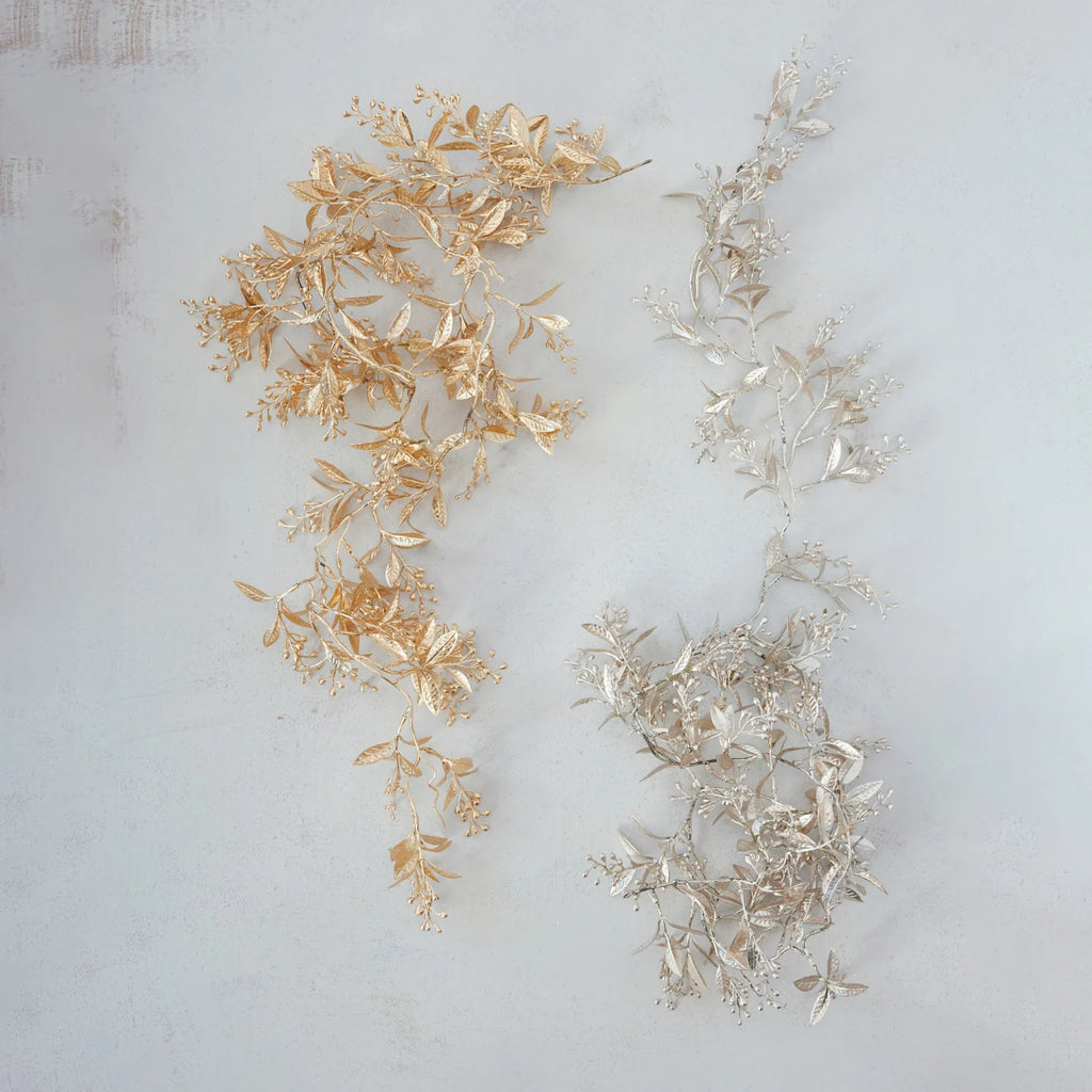 Faux Leaves & Berries Garland with Antique Gold Finish