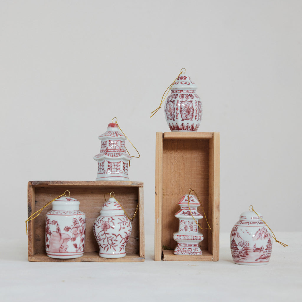 Hand-Painted Stoneware Ginger Jar Ornaments