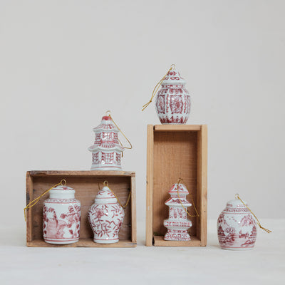 Hand-Painted Stoneware Ginger Jar Ornaments