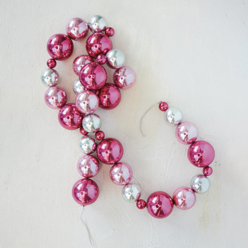 Plastic Ball Garland with Pink & Silver Foil Finish
