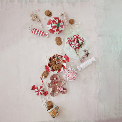 Metal & Paper Mache Striped Candy Ornaments in Pink, Red & White