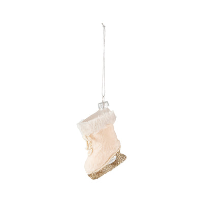 Glass & Faux Fur Ice Skate Ornament with Glitter