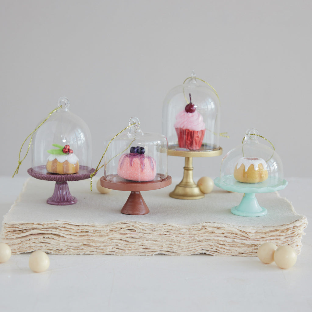 Resin Cake on Pedestal with Glass Cloche Ornament