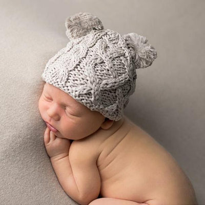 NEWBORN ARAN GREY BEANIE HAT