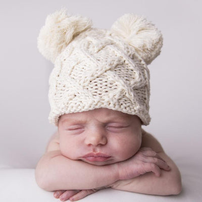 NEWBORN ARAN NATURAL BEANIE HAT