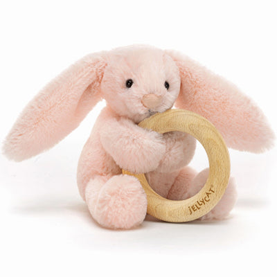 BASHFUL BLUSH BUNNY WOODEN RING RATTLE