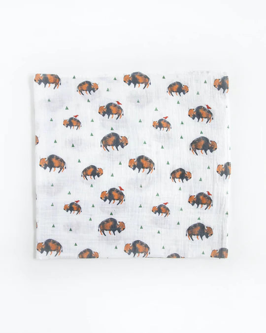 Cotton Muslin Swaddle Blanket - Bison