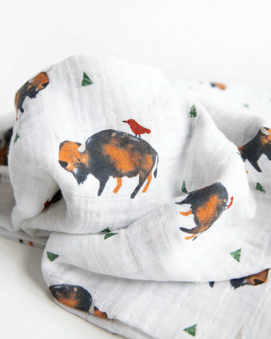 Cotton Muslin Swaddle Blanket - Bison