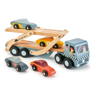 CAR TRANSPORTER WOODEN TOY SET