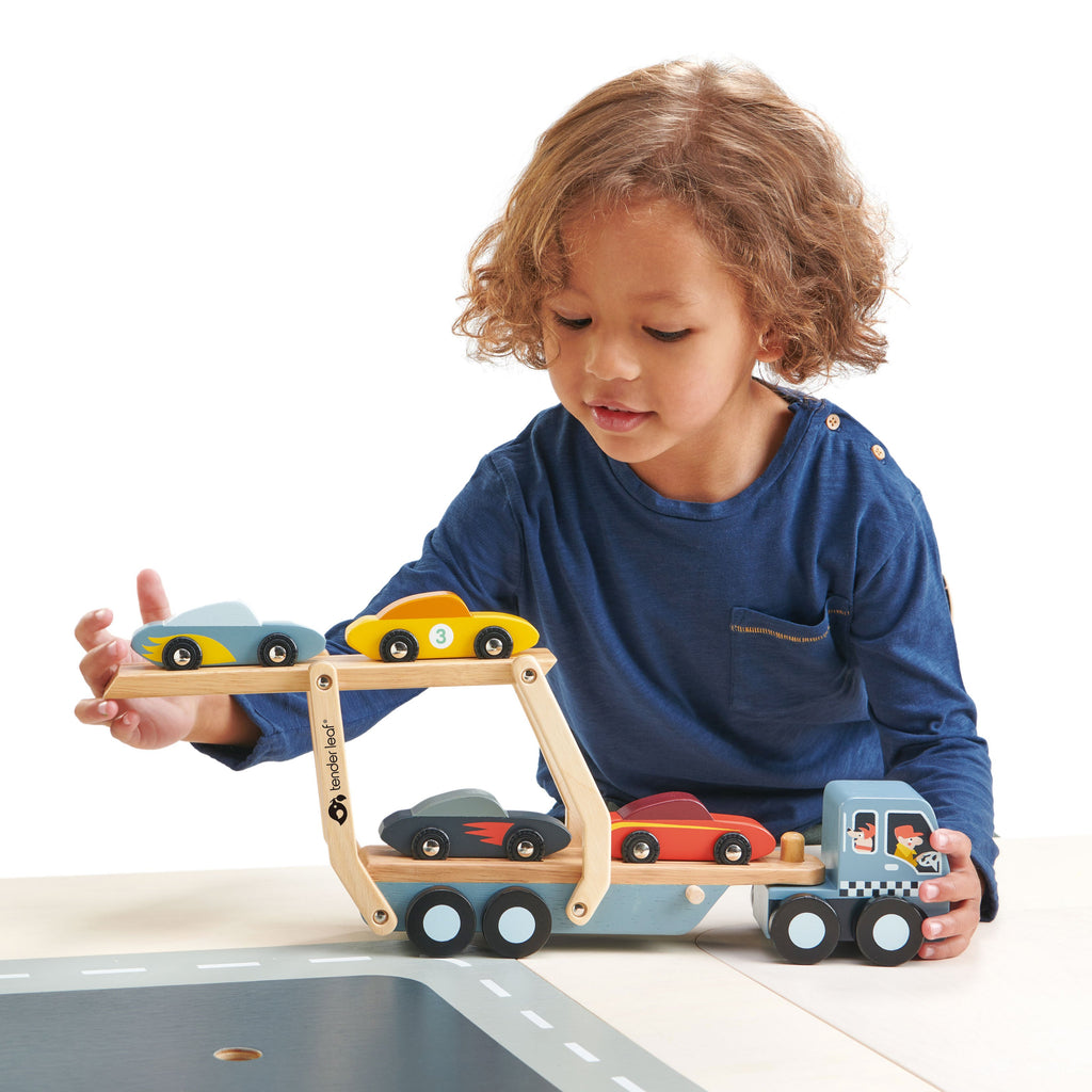 CAR TRANSPORTER WOODEN TOY SET