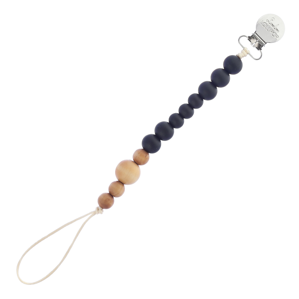 LOLLI COLOUR BLOCK WOOD + SILICONE PACIFIER CLIP -  BLACK