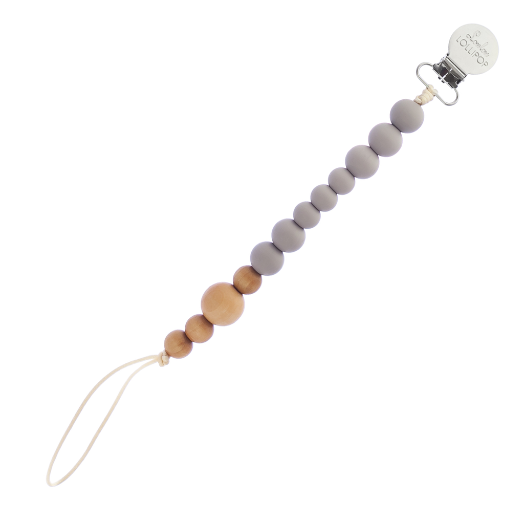 LOLLI COLOUR BLOCK WOOD + SILICONE PACIFIER CLIP - OPAL GRAY
