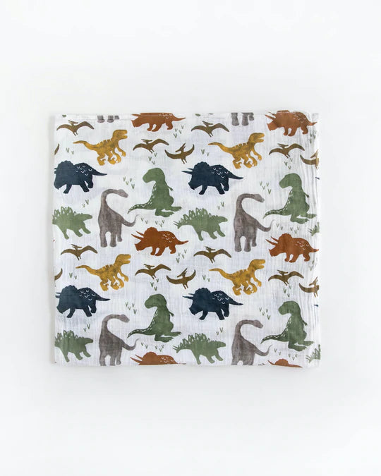 Cotton Muslin Swaddle Blanket - Dino Friends