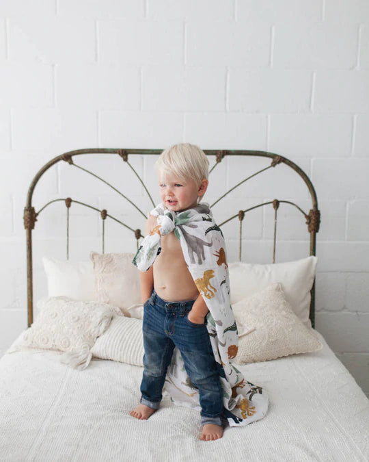 Cotton Muslin Swaddle Blanket - Dino Friends