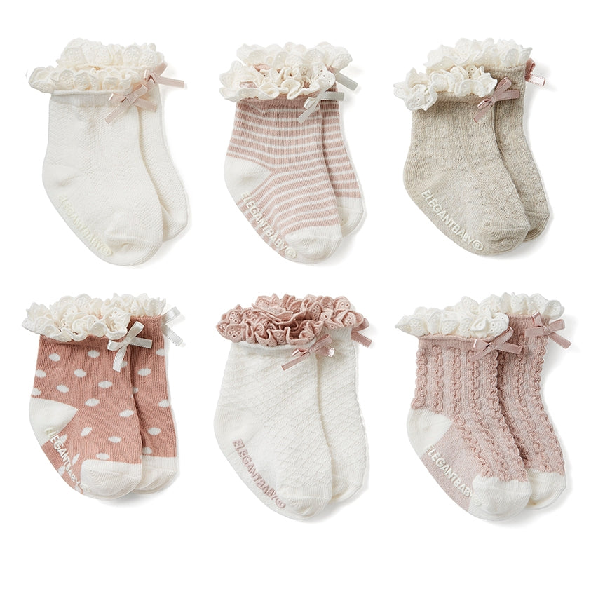FANCY PINK NON SLIP BABY SOCKS 6PK