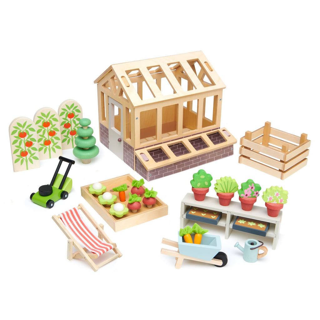 GREEN HOUSE AND GARDEN WOODEN TOY SET