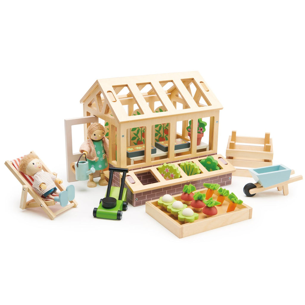 GREEN HOUSE AND GARDEN WOODEN TOY SET