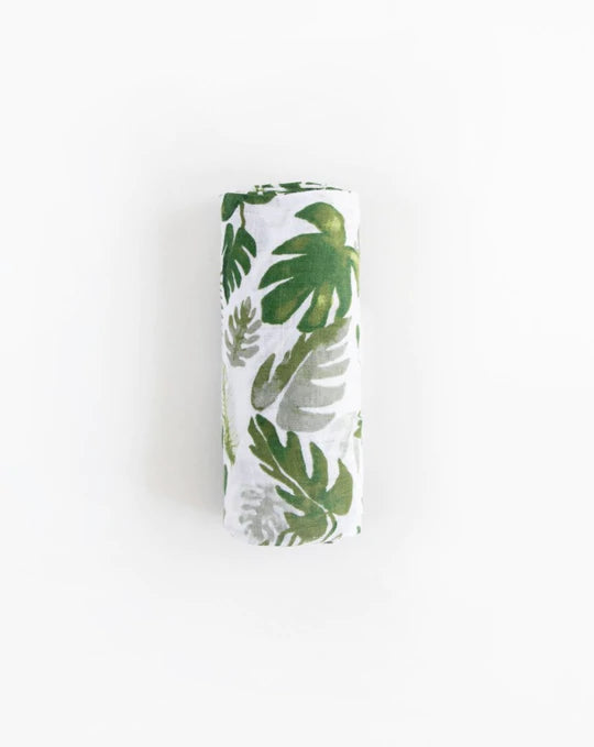 COTTON MUSLIN SWADDLE BLANKET - TROPICAL LEAF