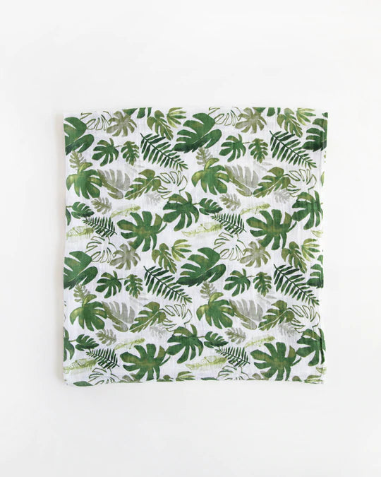 COTTON MUSLIN SWADDLE BLANKET - TROPICAL LEAF