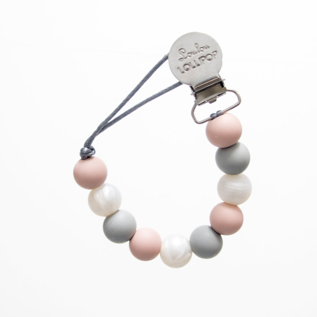 LOLLI SILICONE PACIFIER CLIP - ROSE GRAY