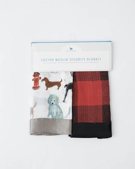 COTTON MUSLIN SECURITY BLANKETS - WOOF + RED PLAID