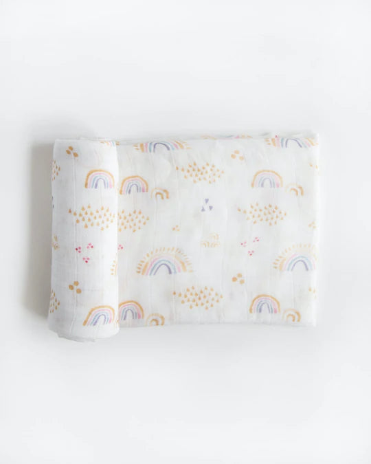 Deluxe Muslin Swaddle Blanket - Rainbows & Raindrops