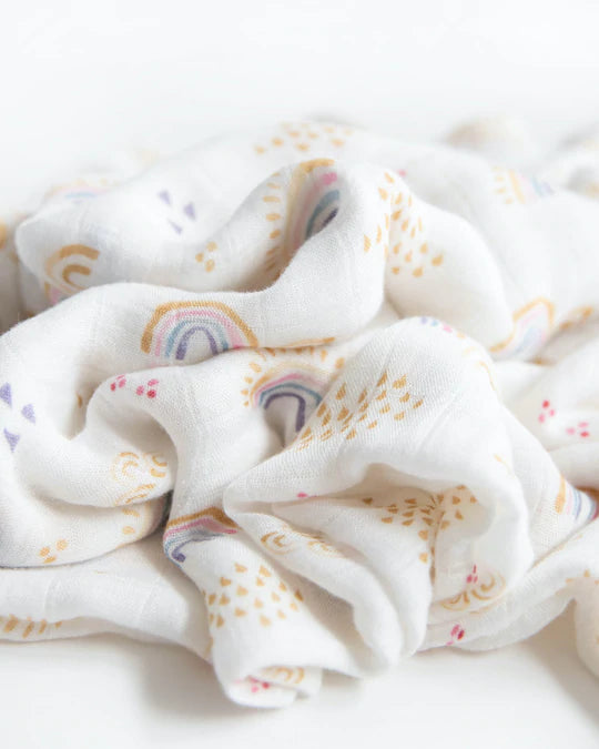 Deluxe Muslin Swaddle Blanket - Rainbows & Raindrops