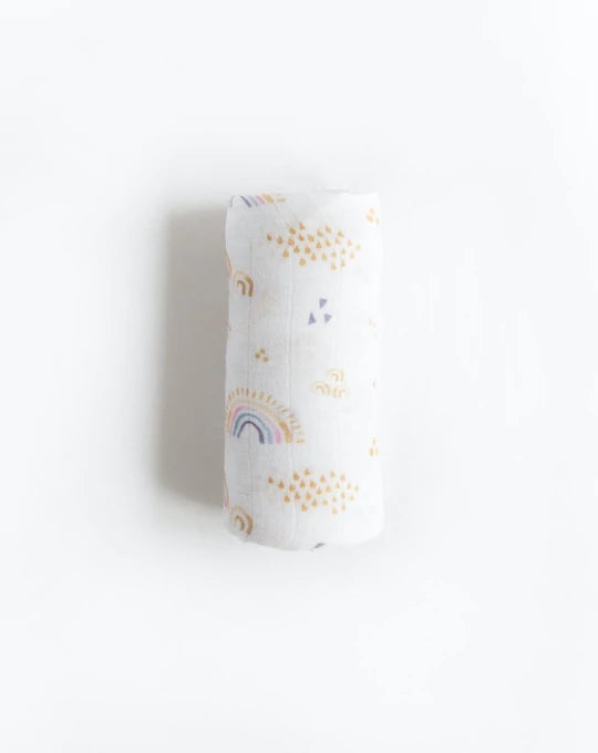 Deluxe Muslin Swaddle Blanket - Rainbows & Raindrops