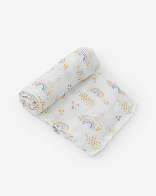 Deluxe Muslin Swaddle Blanket - Rainbows & Raindrops