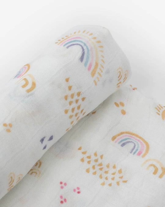 Deluxe Muslin Swaddle Blanket - Rainbows & Raindrops