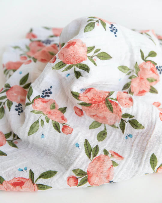 COTTON MUSLIN SWADDLE BLANKET - WATERCOLOR ROSES