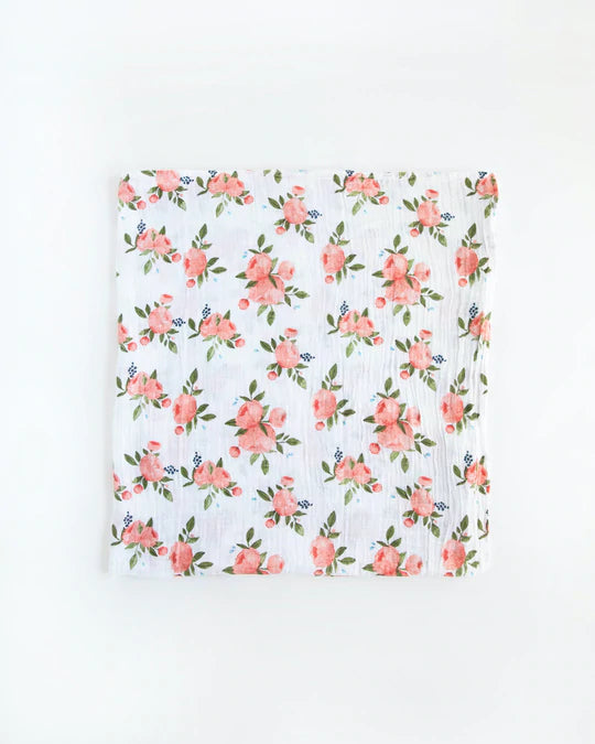 COTTON MUSLIN SWADDLE BLANKET - WATERCOLOR ROSES